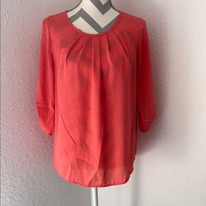 Coral Pleated Cuffed Sleeve Blouse
